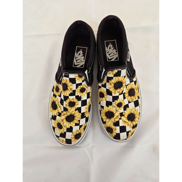 Vans Sneakers Womens Asher Sunflower Shoes Yellow Canvas Checkered Slip On 5.5 - Picture 1 of 8